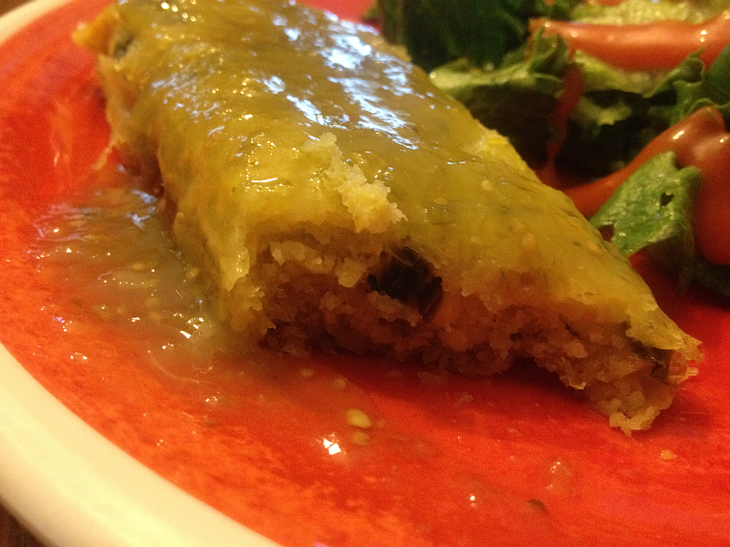 Salsa Verde on a CedarLane Sweet Corn Tamale