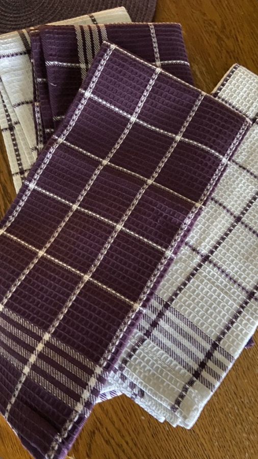 Purple and White Kitchen Towels
