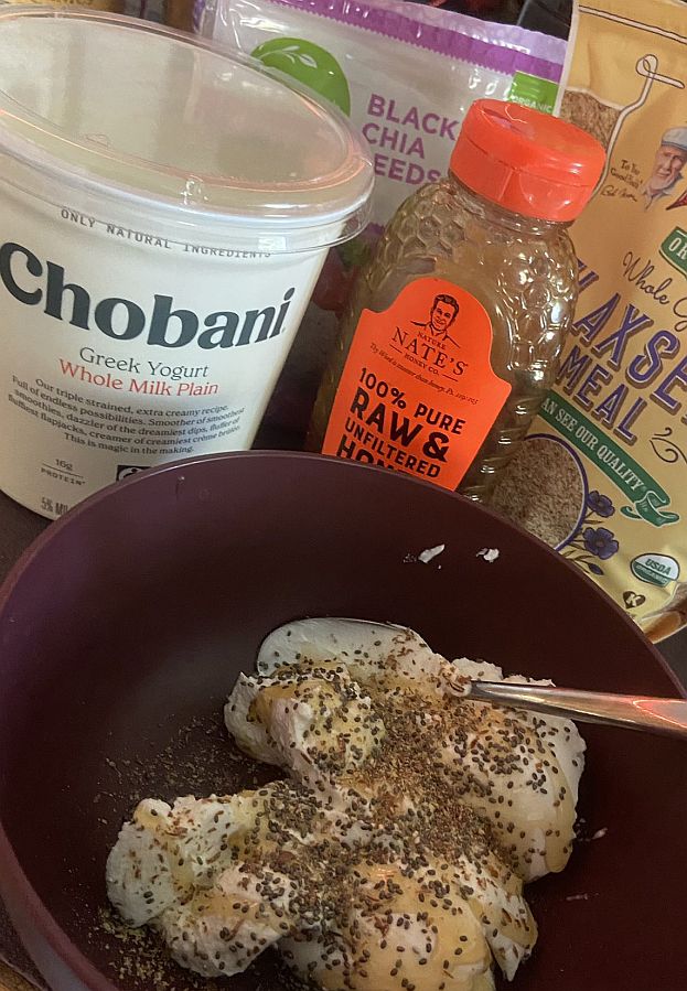 Chobani Greek Yogurt, Honey, Chia Seeds, and Flaxseed
