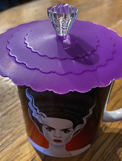 The Bride of Frankenstein Mug with a Purple Lid